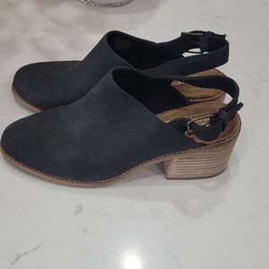 Toms Black Mules Suede Feel with Chunky Block Heel 9